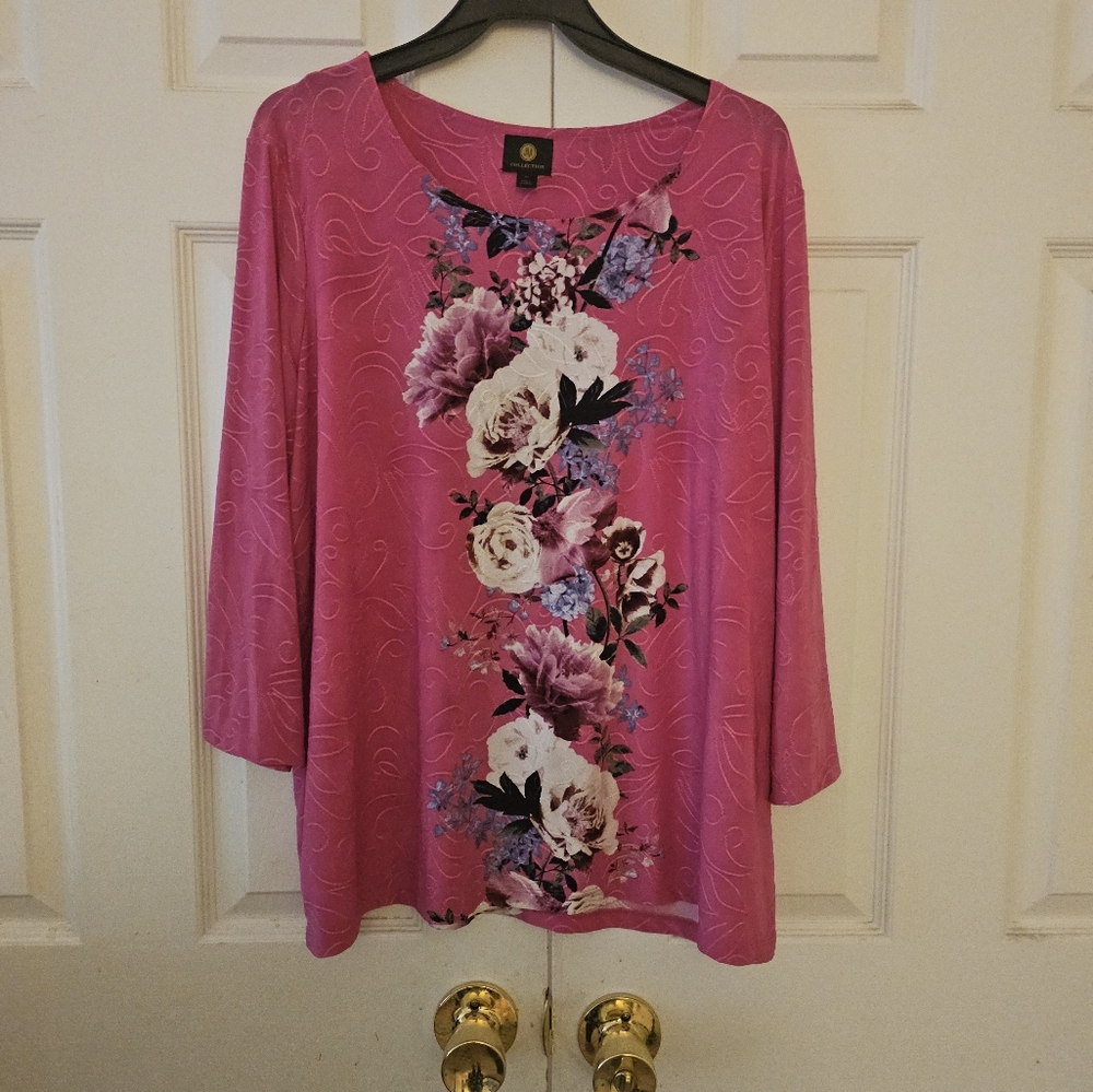 JM Collection Pink with flowers 2X Blouse